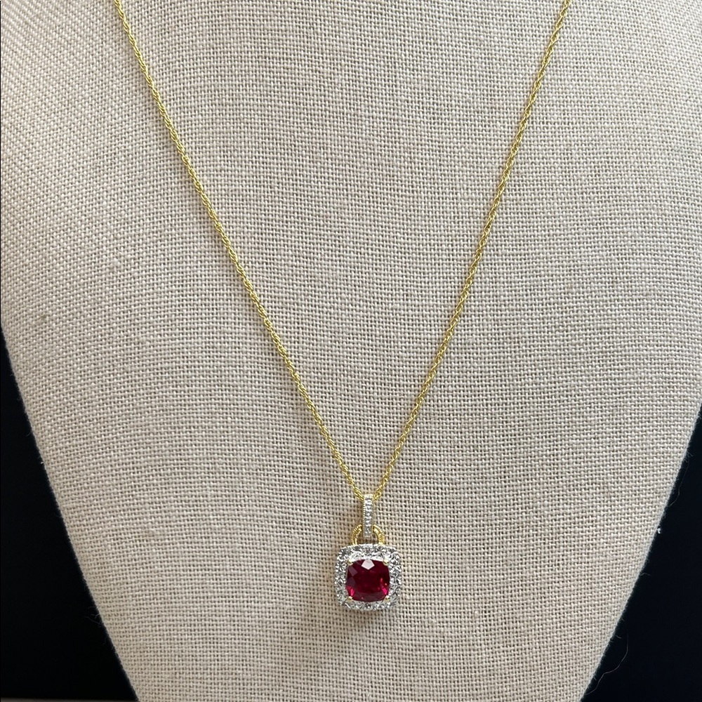 14k Gold Over 925 Sterling Necklace with Lab Created Ruby Pendant